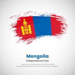 Brush painted grunge flag of Mongolia country. Independence day of Mongolia. Abstract modern painted grunge brush flag background.