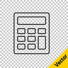 Black line Calculator icon isolated on transparent background. Accounting symbol. Business calculations mathematics education and finance. Vector
