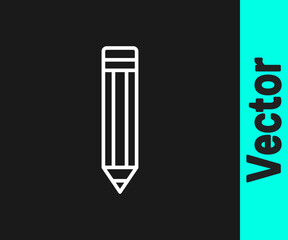 White line Pencil icon isolated on black background. Drawing and educational tools. School office symbol. Vector