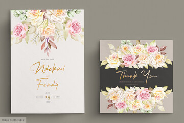 romantic watercolor white roses wedding invitation card set