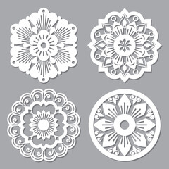 Moroccan retro vector mandala design collections, four openwork vector detailed arabic patterns with flowers, leaves and swirls 
