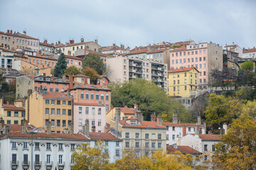 Fototapeta na wymiar Lyon, France - October 25, 2020: Street view from Avenue de Grande Bretagne