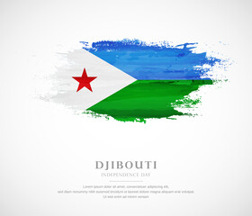 Abstract watercolor brush stroke flag for independence day of Djibouti