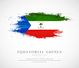Abstract watercolor brush stroke flag for independence day of Equatorial Guinea