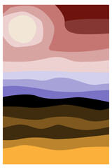 abstract landscape. landscape with hills, sky and sun. stock vector abstract illustration.