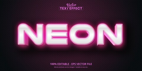 Neon text effect, editable pink color neon glowing text style © DesignVectX