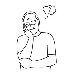 Elderly man thinking with closed eyes.