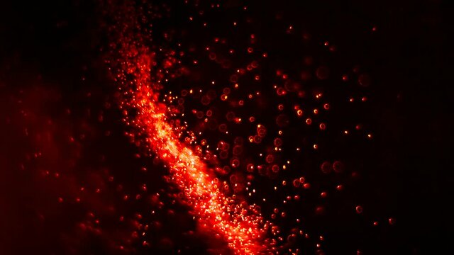 Abstract background with moving and flicker red particles