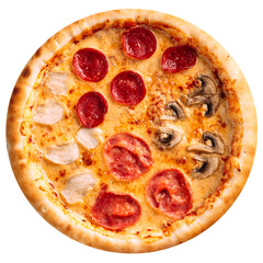 Isolated four seasons pizza on the white background