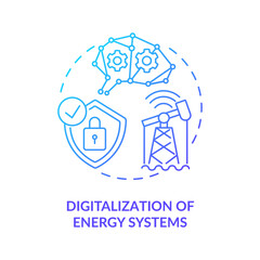 Energy systems digitalization concept icon. Industry trend idea thin line illustration. Stability, reliability maintenance. Greenhouse gas emissions reducing. Vector isolated outline RGB color drawing