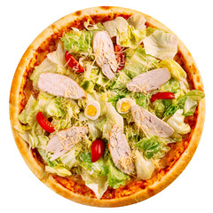 Isolated chicken caesar pizza on the white background