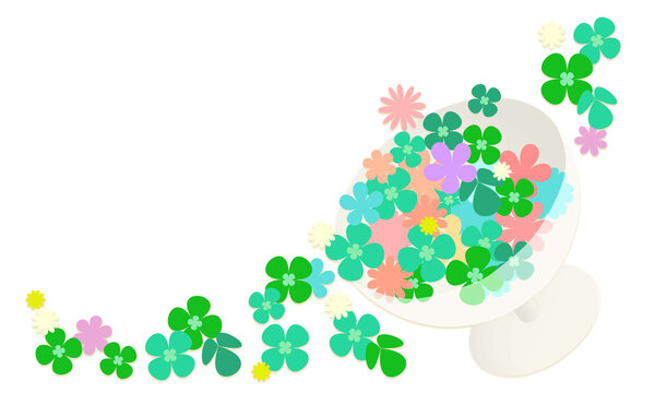 クローバーと小花をグラスに盛ったイラスト001｜Illustration of clover and florets in a glass 001