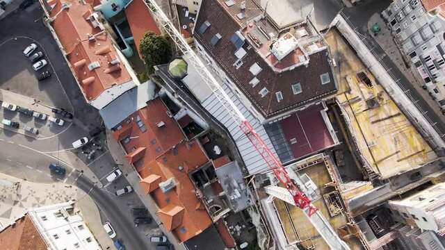 Aerial view of Lisbon old town from top, view of contrition sites and building in Alfama, Lisbon, Portugal.