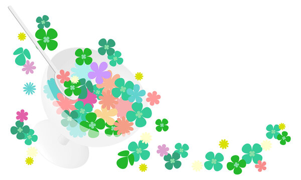 クローバーと小花をグラスに盛ったイラスト003｜Illustration of clover and florets in a glass 003