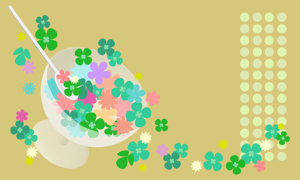 クローバーと小花をグラスに盛ったイラスト004｜Illustration of clover and florets in a glass 004