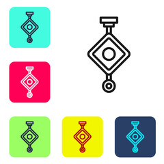 Black line Chinese paper lantern icon isolated on white background. Set icons in color square buttons. Vector