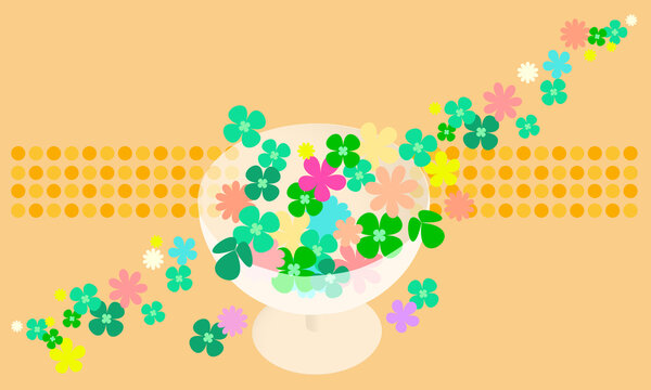 クローバーと小花をグラスに盛ったイラスト006｜Illustration of clover and florets in a glass 006