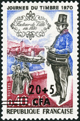 FRANCE - 1970: shows City Mailman, 1830, Issued for Stamp Day, 1970