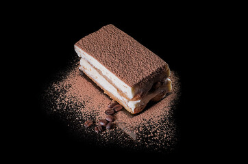 Cake with chocolate cream on a black background