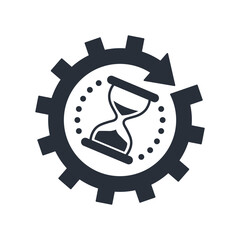 Hourglass and gear. Reduce process time. Win some time. Vector illustration isolated on white background.