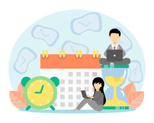 Businessman and Business girl working on schedule of company. time management, deadline concept vector