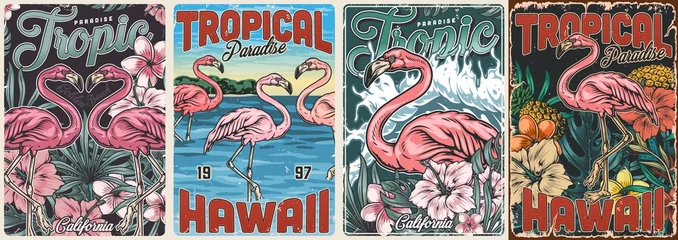 Keuken spatwand met foto Tropical vintage colorful posters set © DGIM studio