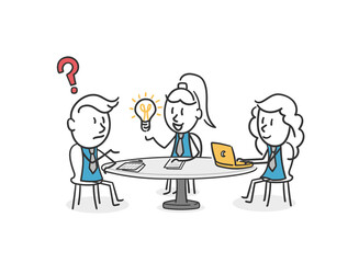 Concept of stick people solving doubts from their coworker