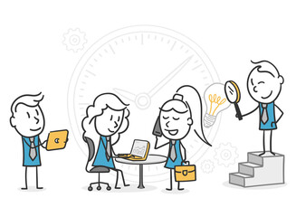 Stick coworkers work together on the same project