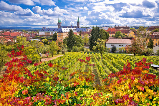Bamberg. Town of Bamberg view from Michaelsberg vineyards to Bamberger dom square,