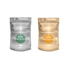 Gold and grey food packing. Realistic design. Vector illustration.