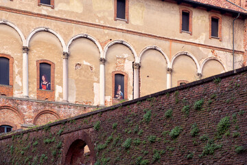 Detail of the Ducale Palace facade in Vigevano (Lombardy Region, Northern Italy).