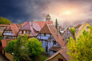 Fototapeta na wymiar Rothenburg ob der Tauber houses rooftops view from city walls