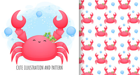 Cute crab girl illustration and pattern Premium Vector © dpalabistudio