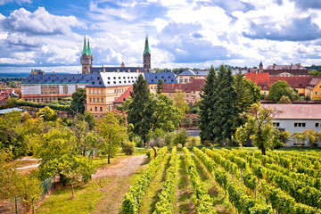Bamberg. Town of Bamberg view from Michaelsberg vineyards to Bamberger dom square
