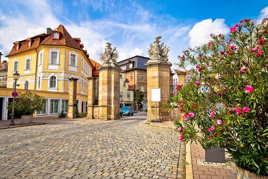 Ansbach. Old town of Ansbach picturesque street and town gate view