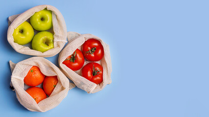 vegetables and fruits in eco grocery bag no plastic 
