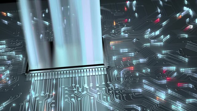 Visualization of Circuit Board and CPU communication. 
Artificial intelligence chipset concept