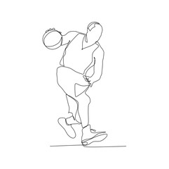 a male basketball player dribbling defense the ball -  continuous one line drawing