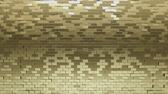 Gold, Polished Wall background with tiles. 3D, tile Wallpaper with Luxurious, Rectangle blocks. 3D Render