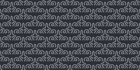 Abstract background pattern with decorative gray ornament on a black background. Seamless pattern, texture. Vector image