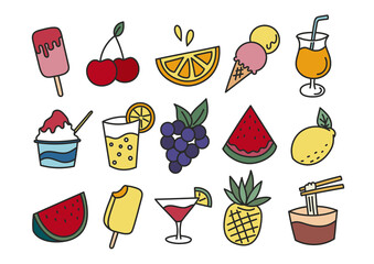 夏の食べ物と飲み物のイラスト Wall Mural Wallpaper Murals Niko
