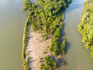 Aerial photo of gravel bars on the Drava River