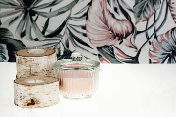 Decoration made of candles and wood