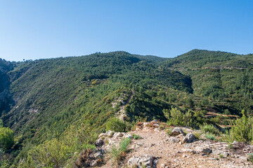 Fototapeta na wymiar Mediterranean mountainous landscape, in Sot de Chella, Valencia (Spain). 