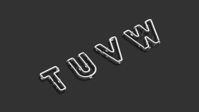 Neon T U V W letters, broken lighting font mockup,