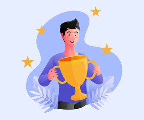 the man holding the trophy gets the award