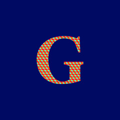 Capital letter G, with texture in the form of cubes in vibrant colors, editable vector