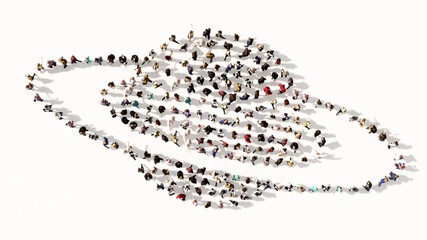 Concept conceptual large community of people forming the internet icon. 3d illustration metaphor for communication, technology, network, connection, travel and business