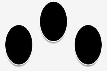 3 Oval photo frames in vertical layout, black and white colors, clean borders and old classic photos style. Used as a collage template to place your pictures or photographs inside it easily.