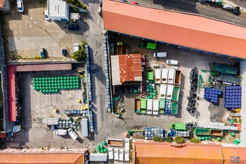 Aerial view of a small factory in Marvila industrial area, Lisbon, Portugal.